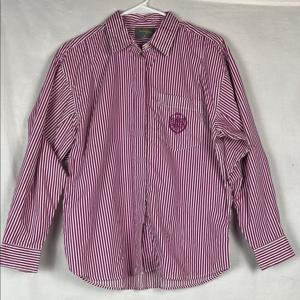 Vintage Tripos Dark Raspberry and White Striped Button Up Shirt